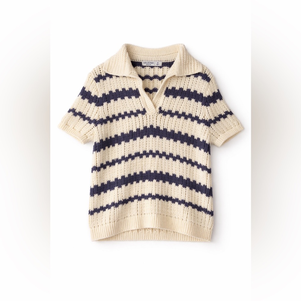 Kids White & Navy Striped Knit Polo Top 🩵✨